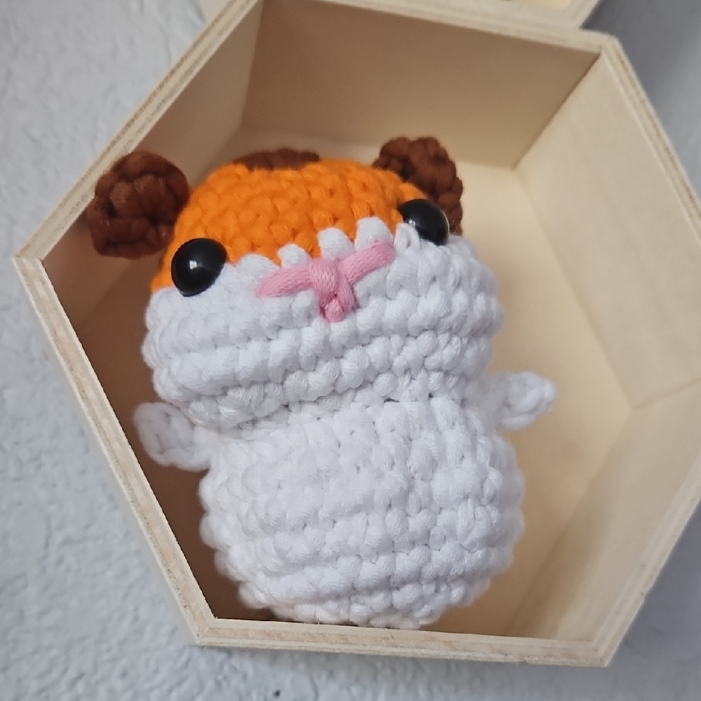 Handcrafted Orange and White Crochet Hamster Toy. Scamper The Hamster III Wooble